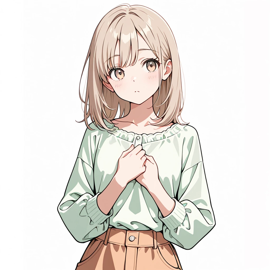 胸元を押さえるの女性サンプル