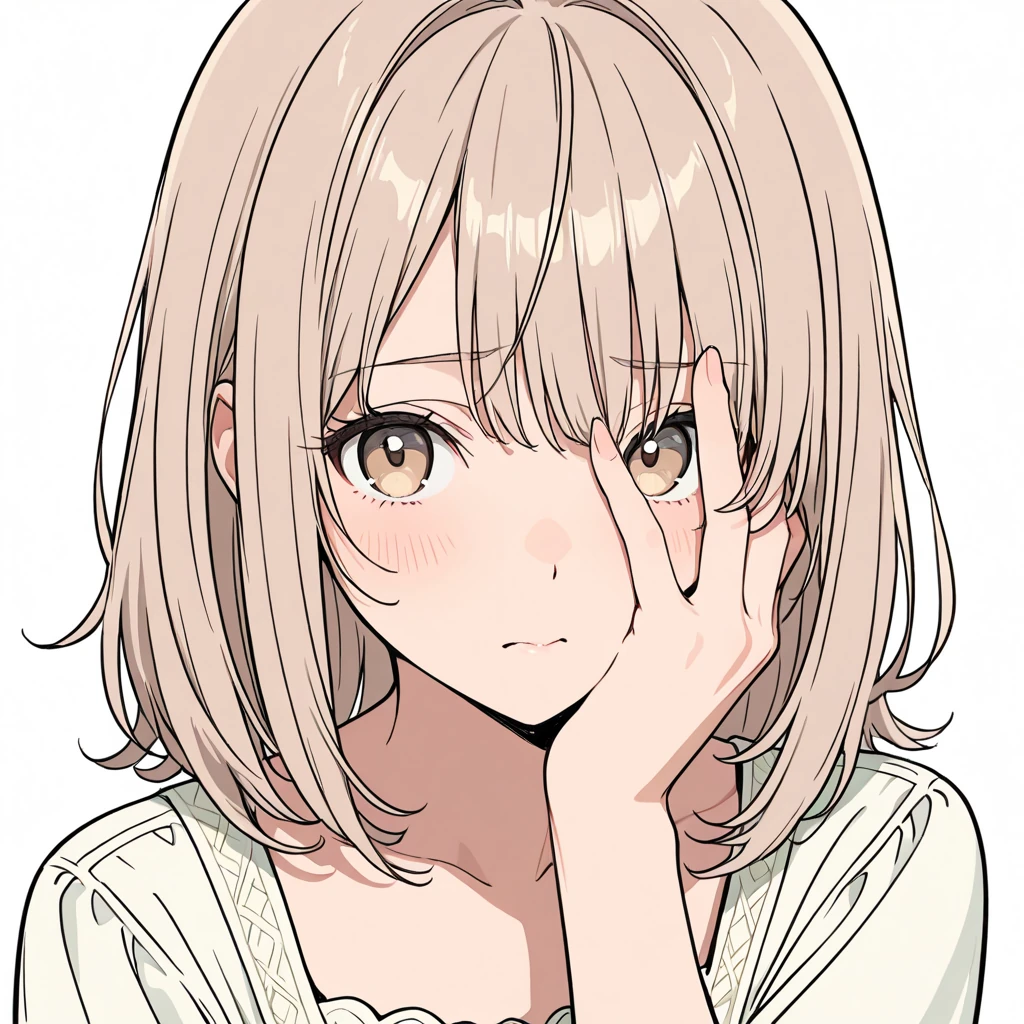 顔を手で覆うの女性サンプル