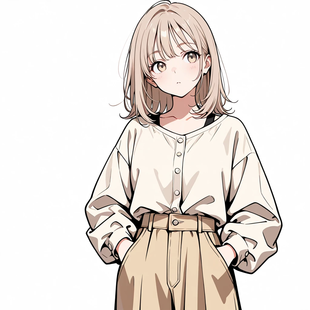 両手をポケットに入れるの女性サンプル