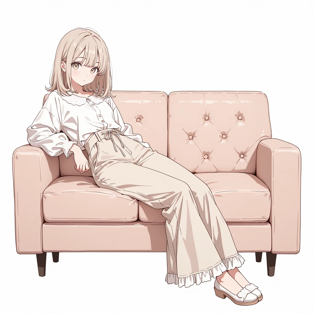 座って後ろにもたれるの女性サンプル